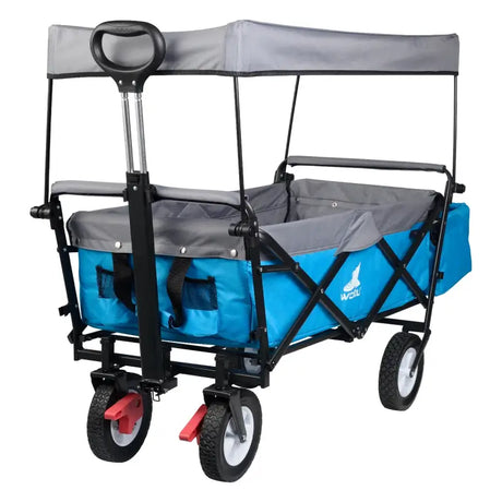 BukkitBow opvouwbare bolderkar met dak, stalen frame, massieve rubberen wielen, draagkracht tot 80 kg, inklapbare handkar.