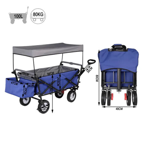 BukkitBow opvouwbare bolderkar met dak, stevige stalen frame en massieve rubberen wielen, tot 80 kg draagvermogen.