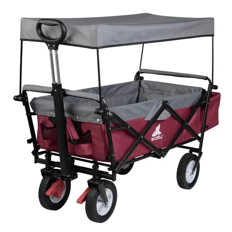 BukkitBow opvouwbare bolderkar met dak, stalen frame en massieve rubberen wielen, geschikt voor tot 80 kg.
