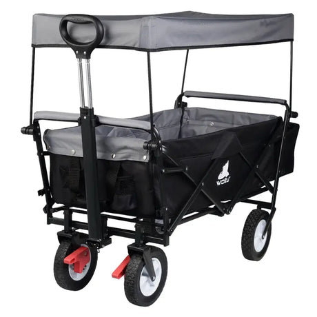 BukkitBow opvouwbare bolderkar met dak, stalen frame, massieve rubberen wielen, geschikt voor tot 80 kg belasting.