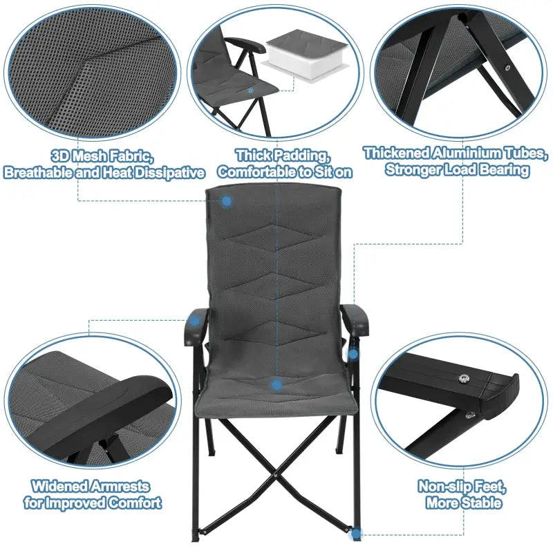 BukkitBow opvouwbare campingstoel met mesh stof, metalen frame en verstelbare rugleuning, draagkracht tot 150 kg