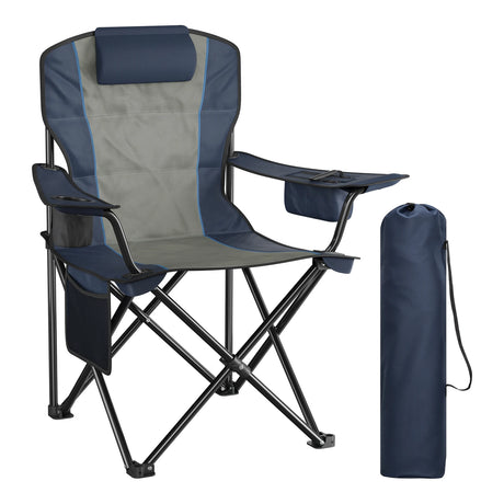 BukkitBow opvouwbare campingstoel met hoge rugleuning en koelvak, ideaal voor outdoor kampeer- en relaxmomenten.