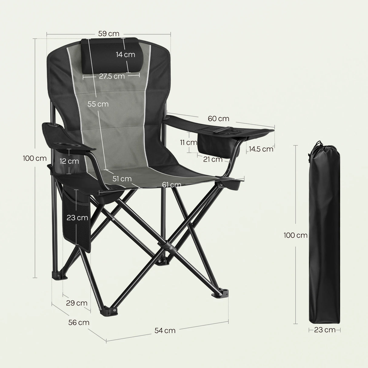 BukkitBow opvouwbare campingstoel met hoge rugleuning, koelvak, lichtgewicht en handig voor outdoor gebruik.