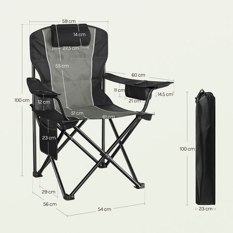 BukkitBow opvouwbare campingstoel met hoge rugleuning, koelvak, lichtgewicht en handig voor outdoor gebruik.