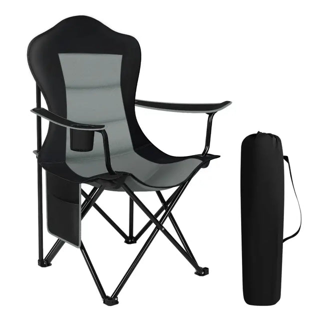 BukkitBow opvouwbare campingstoel met oxford doek, bekerhouder, zijvak en ijzeren frame, comfortabel en ruimtebesparend, tot 150 kg.