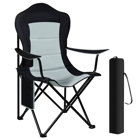 BukkitBow opvouwbare campingstoel met oxford doek, bekerhouder, zijvak, ijzeren frame en 150 kg draagvermogen.