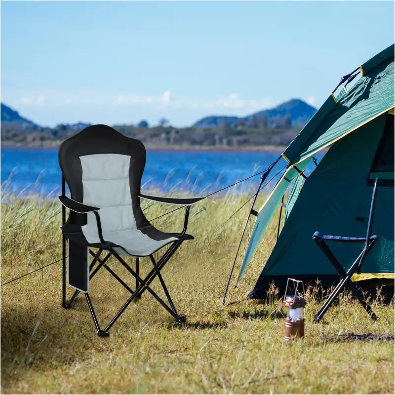 BukkitBow opvouwbare campingstoel met oxford doek, bekerhouder, zijvak en max 150 kg belasting, comfortabel en ruimtebesparend
