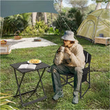 BukkitBow opvouwbare campingstoel met versterkt aluminium frame, oxford stof, inklapbaar tafeltje en bekerhouder, tot 150 kg draagkracht.