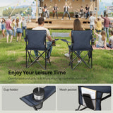 Twee opvouwbare campingstoelen van BukkitBow met bekerhouder en draagtas, zwarte stoelen voor kamperen en outdoor gebruik