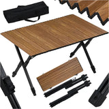 BukkitBow opvouwbare campingtafel van aluminium en kunststof, houtlook, verstelbare hoogte, 50 kg draagvermogen, ideale campingtafel