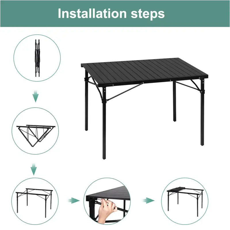 BukkitBow opvouwbare campingtafel van aluminium en polypropyleen, lichtgewicht met 60 kg draagvermogen, geschikt voor kamperen