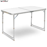 BukkitBow opvouwbare campingtafel met aluminium frame, MDF blad, verstelbare hoogte en draagbaar handvat, 120x70x60cm