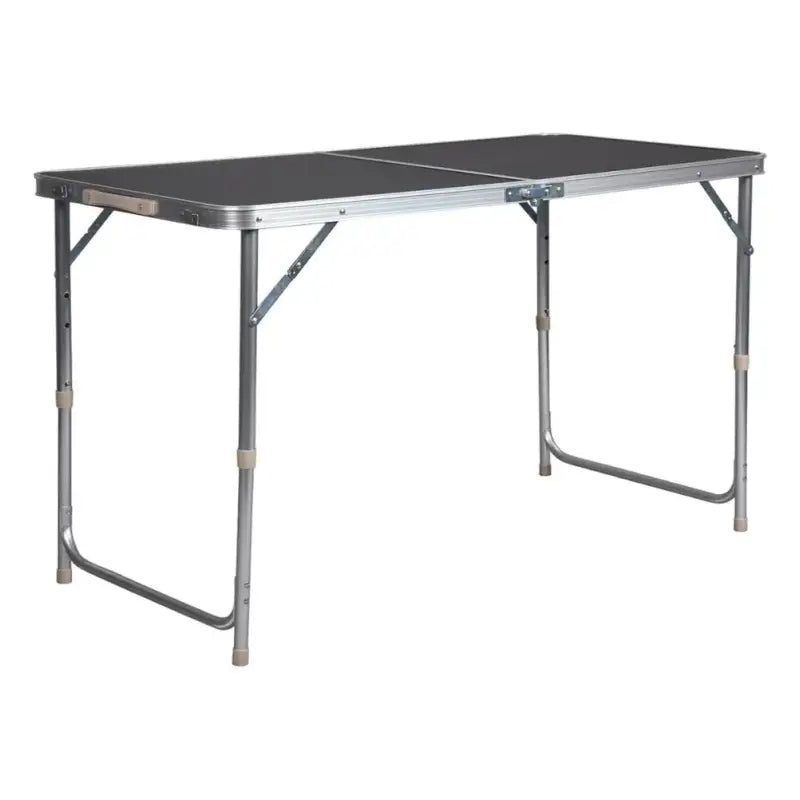 BukkitBow opvouwbare campingtafel met aluminium frame, MDF blad, verstelbare hoogte en draagbaar handvat, 120x60cm.
