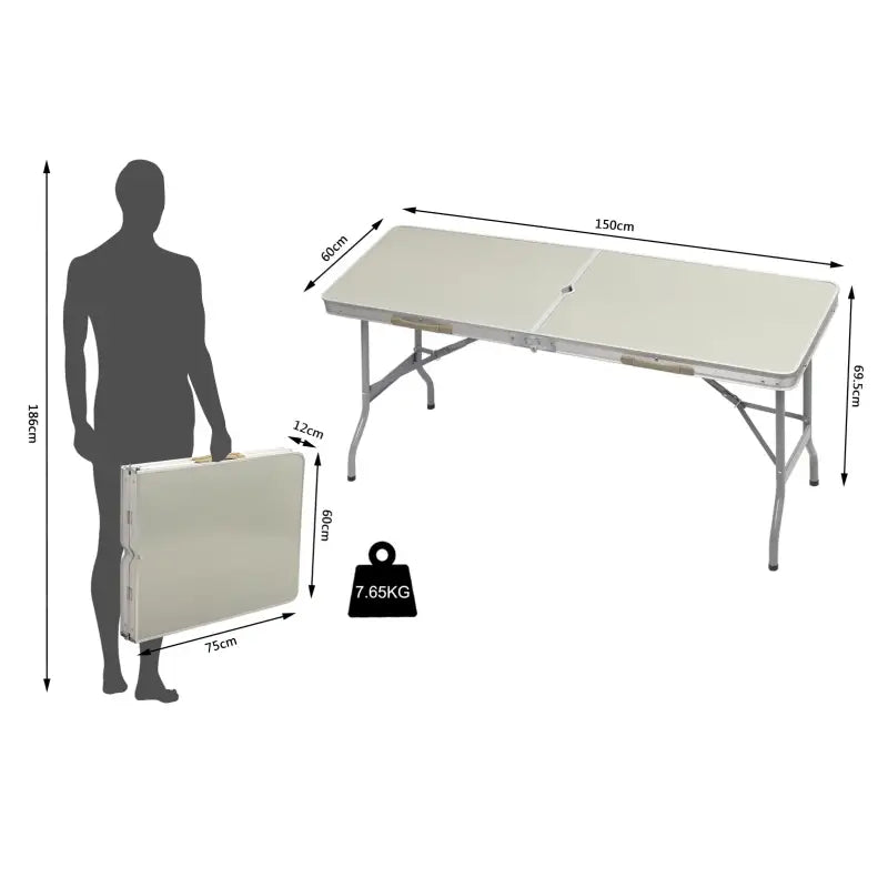 BukkitBow opvouwbare campingtafel met ijzeren buizen, aluminium frame en MDF blad, draagbaar en compact, 50x69,5x60 cm