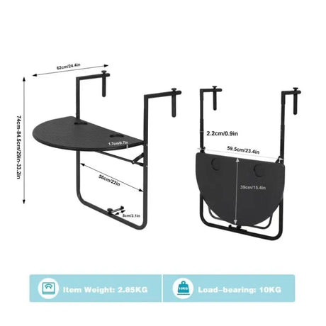 BukkitBow opvouwbare hangende campingtafel met bekerhouders, hoogte verstelbaar en weerbestendig, 60x74-84,5x62 cm