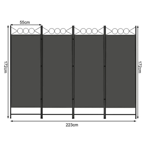 Donkergrijze opvouwbare BukkitBow kamerscherm, verstelbaar 167x172cm of 223x172cm, voor ruimteverdelen in huis.