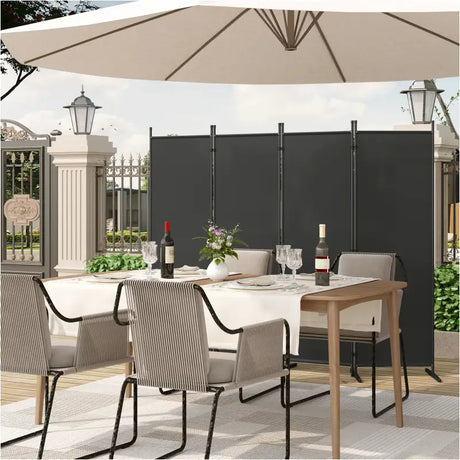 BukkitBow opvouwbare kamerscherm met 4 panelen in donkergrijs, afmetingen 167x177cm of 223x177cm, voor privacy en scheiding.