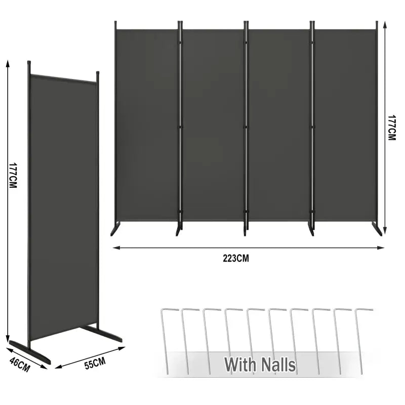 BukkitBow opvouwbare kamerscherm met 4 panelen in donkergrijs, 167x177cm of 223x177cm, voor privacy en scheiding.