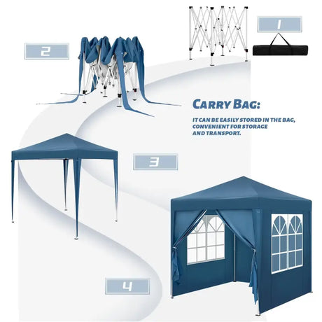 BukkitBow opvouwbare partytent van oxfordstof, 2x2m, verstelbare hoogte met zijwanden voor outdoor evenementen.
