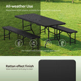 BukkitBow opvouwbare picknickset 3-delig in rattan look, uitgevouwen op 180cm met tafel en stoelen voor buitengebruik