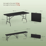 BukkitBow opvouwbare picknickset 3-delig in rattan look, 180cm, inclusief tafel en zitplaatsen voor buitengebruik.