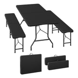 BukkitBow opvouwbare picknickset 3-delig in rattan look, 180cm, inclusief tafeltje en stoelen, geschikt voor buitengebruik.