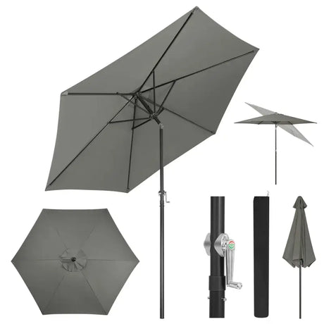 BukkitBow strandparasol UV-bestendig, zeshoekig, 45° buigbaar met handslinger, perfect voor op het strand.