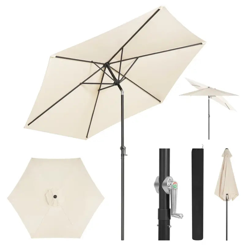 BukkitBow UV-bestendig strandparasol, zeshoekig met handslinger en 45° buigbaarheid voor schaduw op het strand