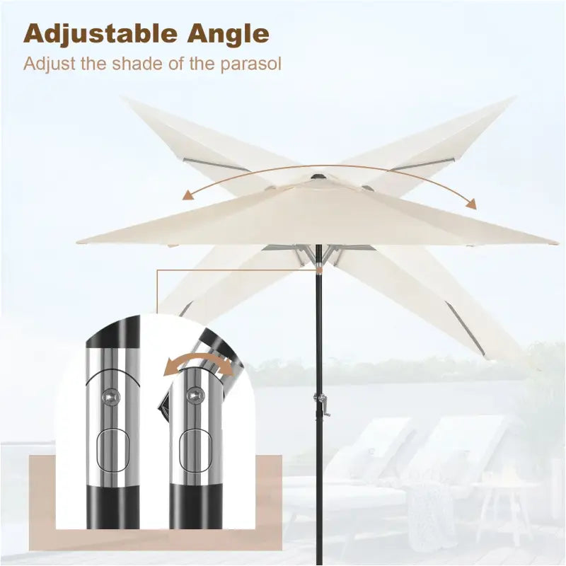 BukkitBow strandparasol, UV-bestendig, zeshoekig met 45° buigbare steel en handslinger voor schaduw op het strand