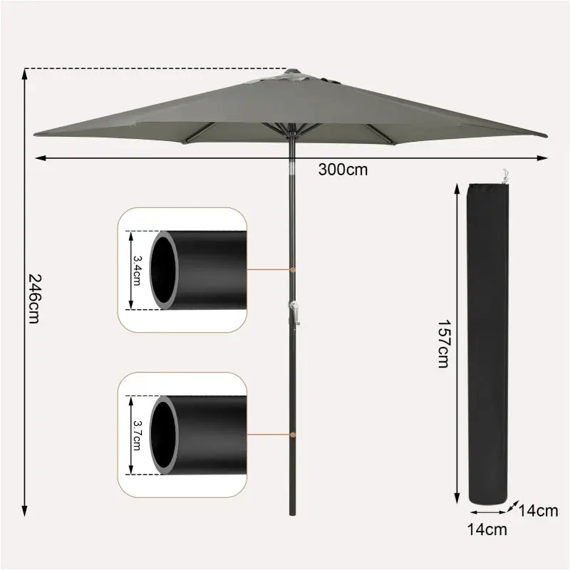 BukkitBow strandparasol UV-bestendig, zeshoekig, 45° buigbaar met handslinger voor schaduw op het strand