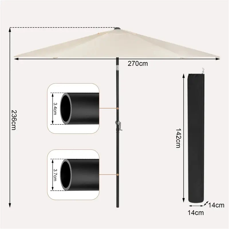 BukkitBow UV-bestendig strandparasol, zeshoekig met handgreep, 45° buigbaar, voor schaduw op het strand.