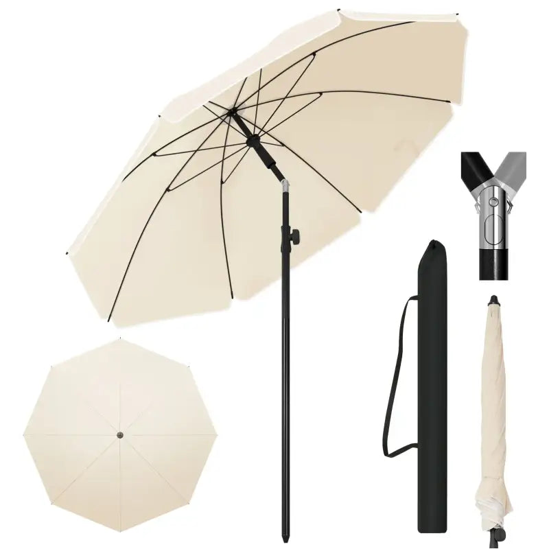 BukkitBow parasol, UV-bestendig strandparasol, rond, hoogte verstelbaar en 45° buigbaar voor schaduw op het strand