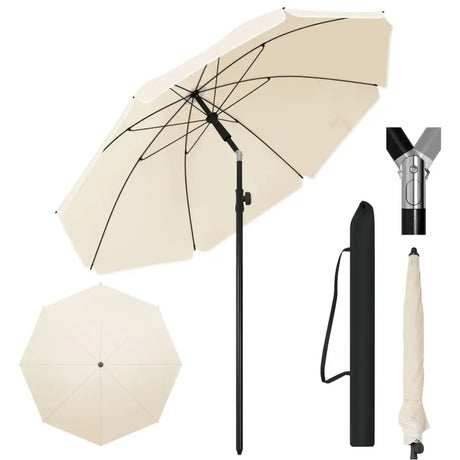 BukkitBow parasol, UV-bestendig strandparasol, rond, hoogte verstelbaar en 45° buigbaar voor schaduw op het strand