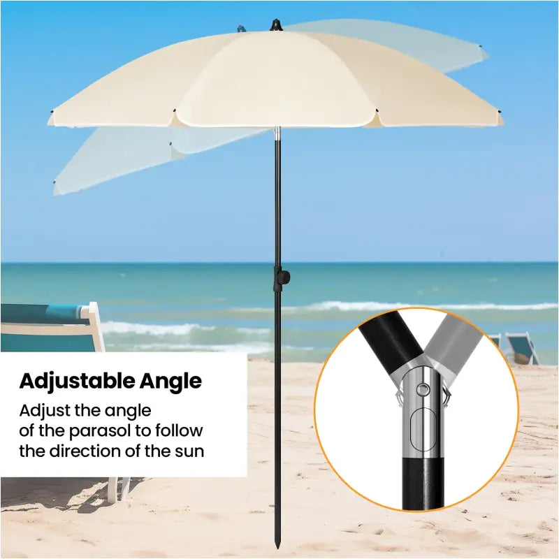 BukkitBow strandparasol, UV-bestendig, rond, hoogte verstelbaar en 45° buigbaar voor schaduw op het strand