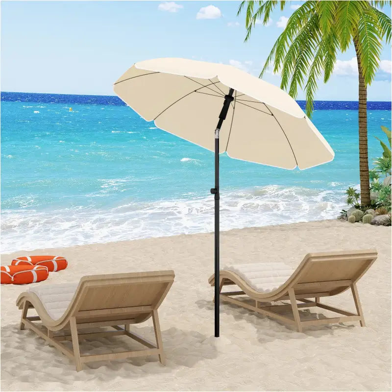 U-vastbare, ronde BukkitBow strandparasol met verstelbare hoogte en 45° buiging, UV-bestendig voor schaduw op het strand
