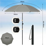 BukkitBow UV-bestendig rond strandparasol, hoogte verstelbaar en 45° buigbaar voor schaduw op het strand.