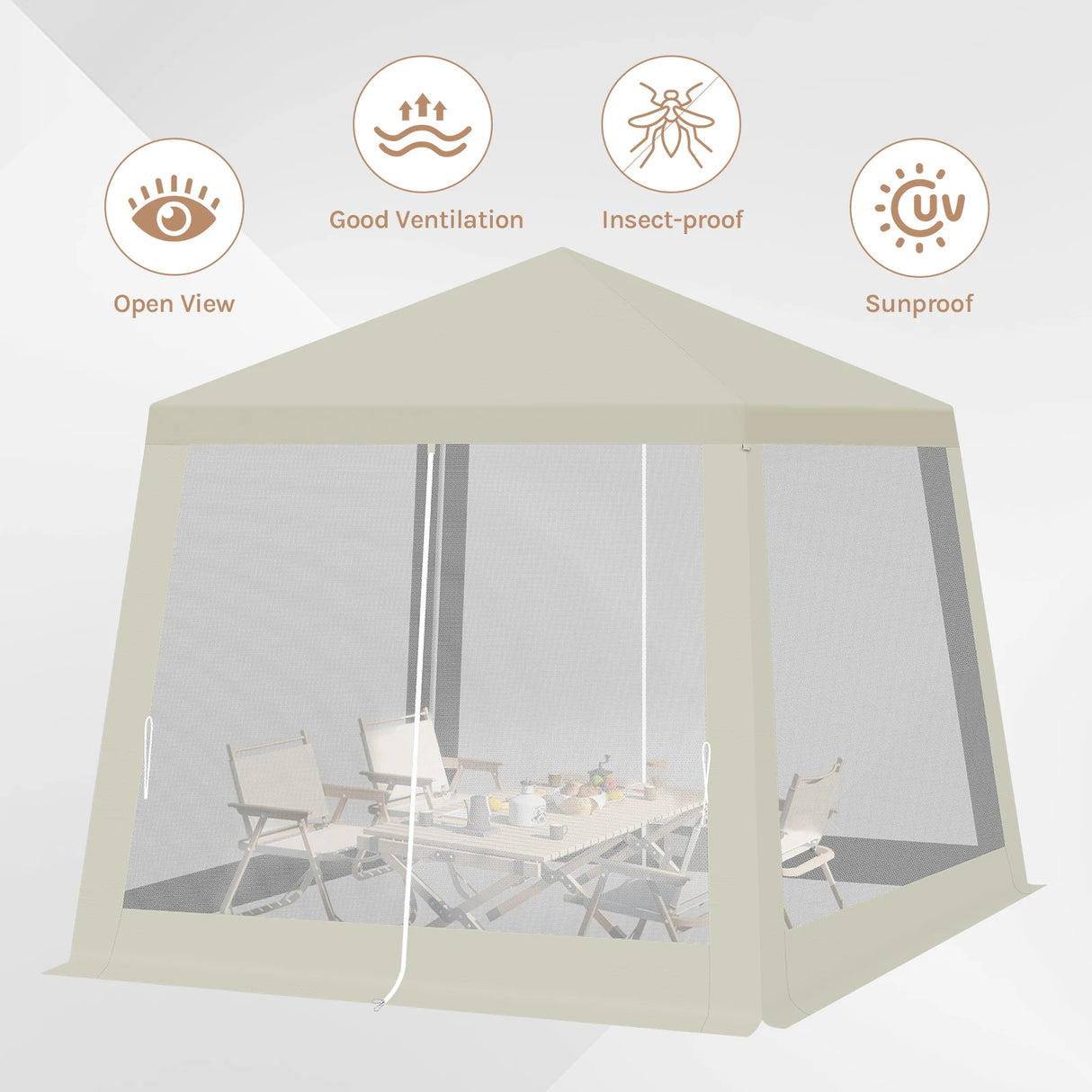 BukkitBow partytent 3x3m van polyester met muskietennet, geschikt als prieel of paviljoen voor in de tuin