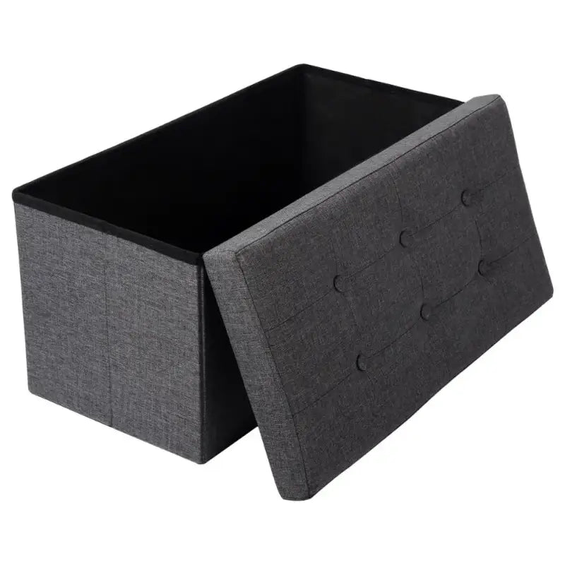 BukkitBow poef met opbergkist, stevige constructie, decoratief en eenvoudig op te zetten, 76x38x38 cm, zwart en houtlook.