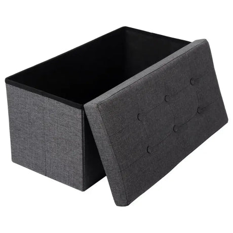 BukkitBow poef met opbergkist, stevige constructie, decoratief en eenvoudig op te zetten, 76x38x38 cm, zwart en houtlook.