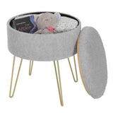 BukkitBow ronde poef met Teddy fleece zitting en verborgen opbergruimte, 39x44cm, stevige draagkracht, stijlvolle kruk.