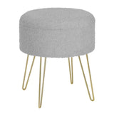 Ronde BukkitBow poef met teddy fleece zitting en verborgen opbergruimte, stevige draagkracht, 39x44 cm, modern design.