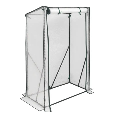 BukkitBow polytunnel tuinkas voor groenten, compact formaat 100x50x150cm met groot luik en 3 bloemenplanken, winterproof.