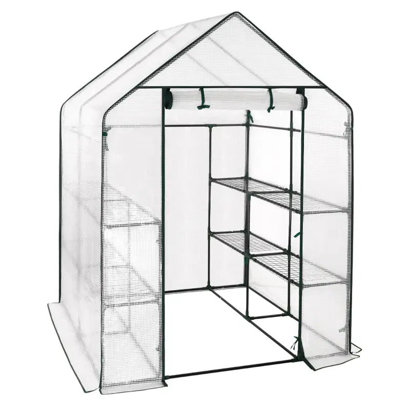 BukkitBow polytunnel tuinkas voor groenten, winterproof, compact met groot luik en drie bloemenplanken, 143x143x195 cm