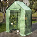 BukkitBow polytunnel tuinkas voor groenten teelt, winterproof, compact met groot luik en drie bloemenplanken, afmetingen 143x215x195 cm