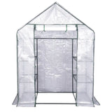 BukkitBow polytunnel tuinkas voor groenten teelt, winterproof, compact met groot luik en drie bloemenplanken, 143x73x195cm.