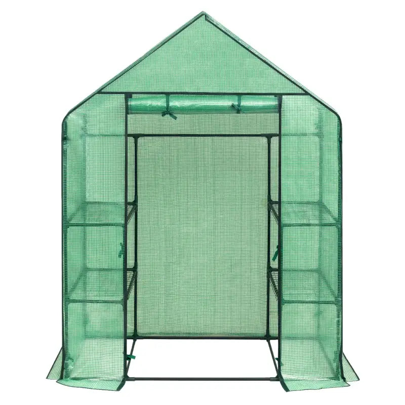 BukkitBow polytunnel tuinkas voor groenten, winterproof, compact met groot luik en drie bloemenplanken, 143x73x195cm