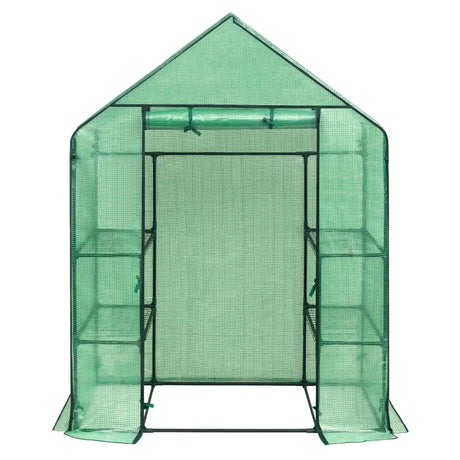 BukkitBow polytunnel tuinkas voor groenten, winterproof, compact met groot luik en drie bloemenplanken, 143x73x195cm
