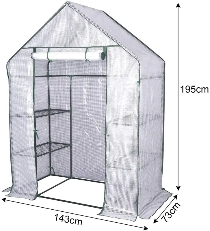 BukkitBow polytunnel tuinkas voor groenten teelt, winterproof, compact met groot luik en drie bloemenplanken, 143x73x195 cm