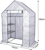 BukkitBow polytunnel tuinkas voor groenten teelt, winterproof, compact met groot luik en drie bloemenplanken, 143x73x195 cm