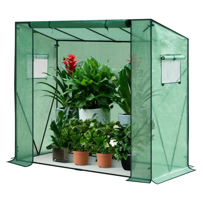 BukkitBow polytunnel tuinkas voor groenten teelt, compact ontwerp met groot luik en drie bloemenplanken, 200x169x77cm